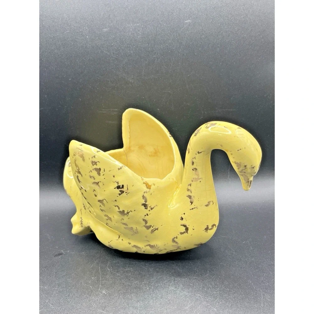 Swan Planter Pot Yellow w/ Gold Accent 4.5